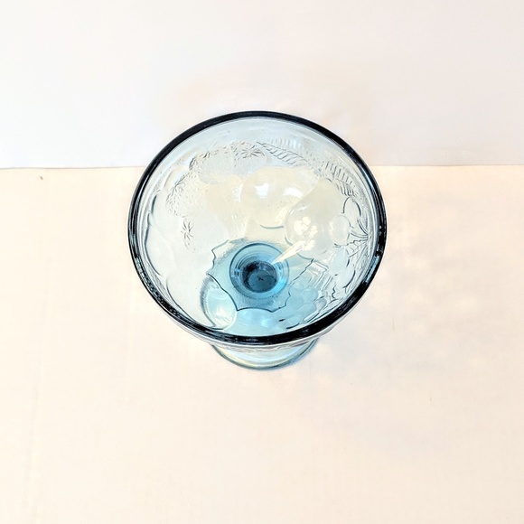 Aqua blue fruit embossed small pedestal bowl - Picture 5 of 8
